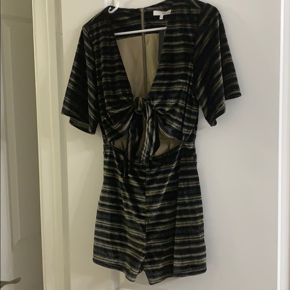 Striped tie-front romper